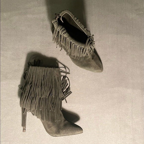 Zara Fringe Black Suede Boots - Picture 2 of 14